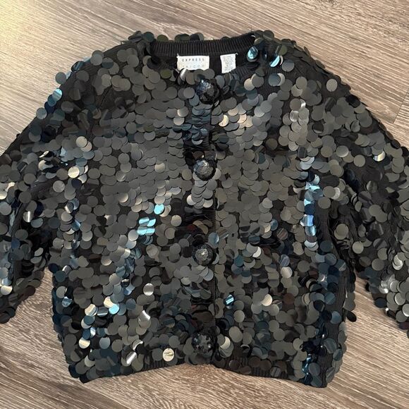 Express Tricot Vintage Large Sequin Disc Cardigan Jacket - Picture 7 of 12